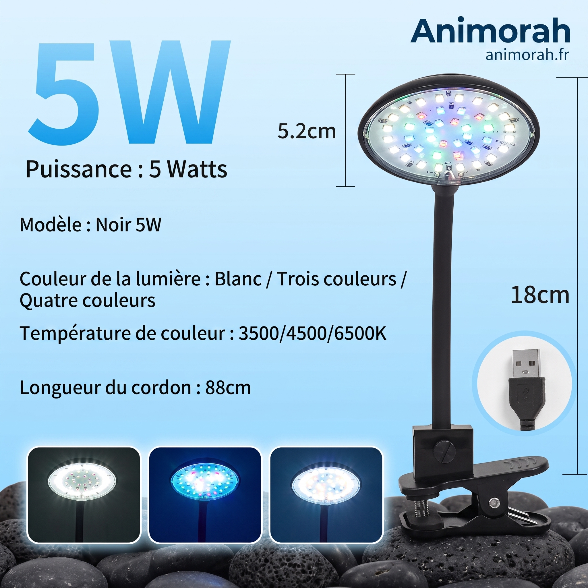 Lampe LED USB étanche pour aquarium | Animorah